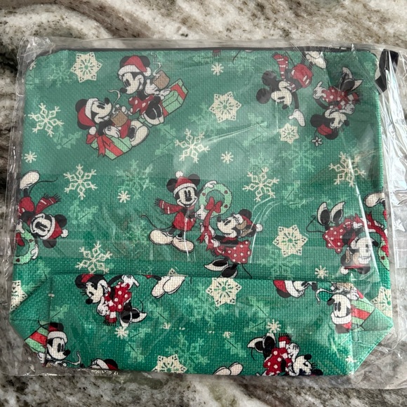Mickey Mouse & Minnie Mouse Holiday Christmas Canvas Zip Cosmetic Storage Pouch - Picture 3 of 4